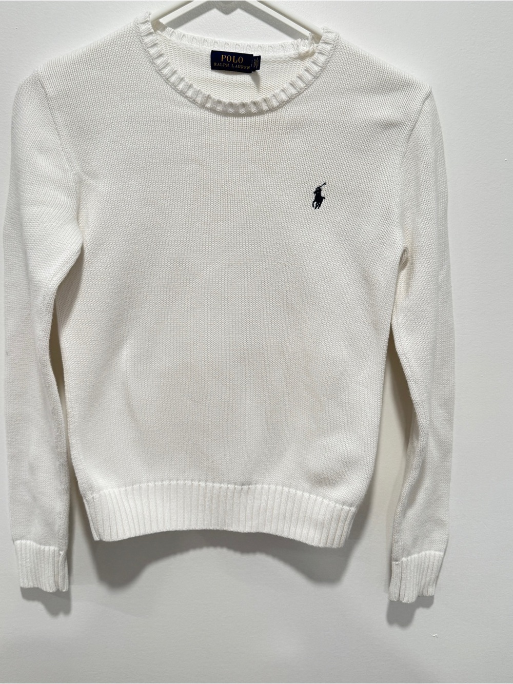 Polo Ralph Lauren Women’s S White cotton Crewneck Knit Sweater Pony Logo Preppy